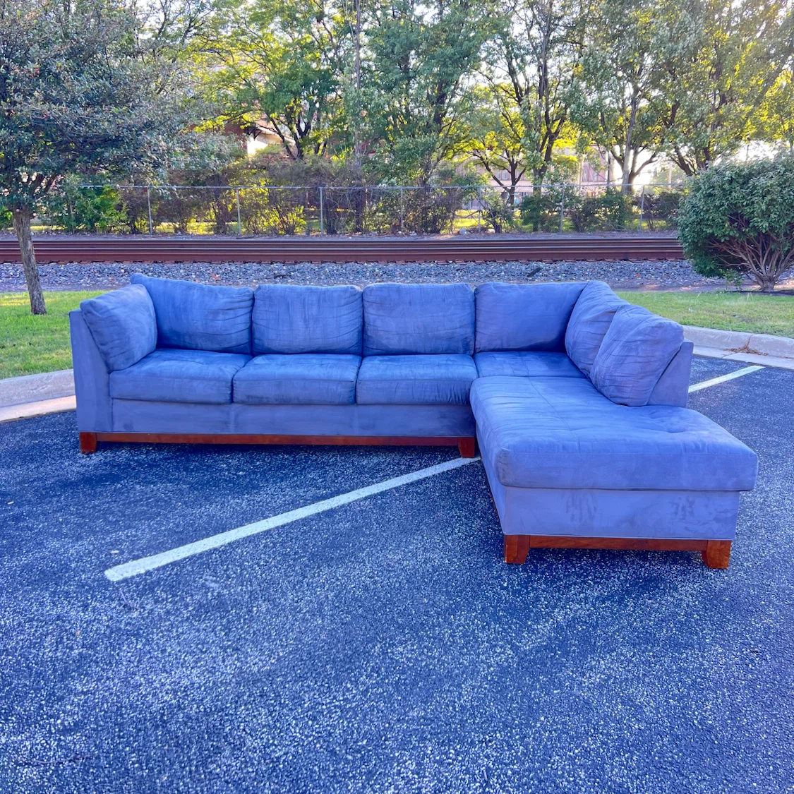 Blue Sectional Sofa with Chaise - photo 4