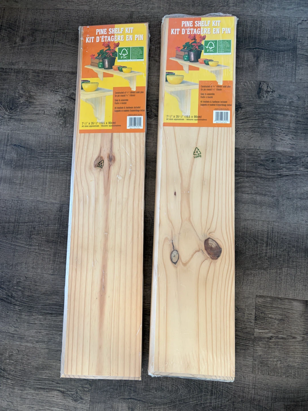 pair of Pine wooded shelf new in wrap both for $10