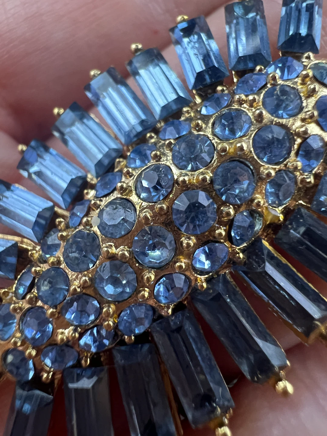 Vintage Style Blue Rhinestone Starburst Brooch - photo 4
