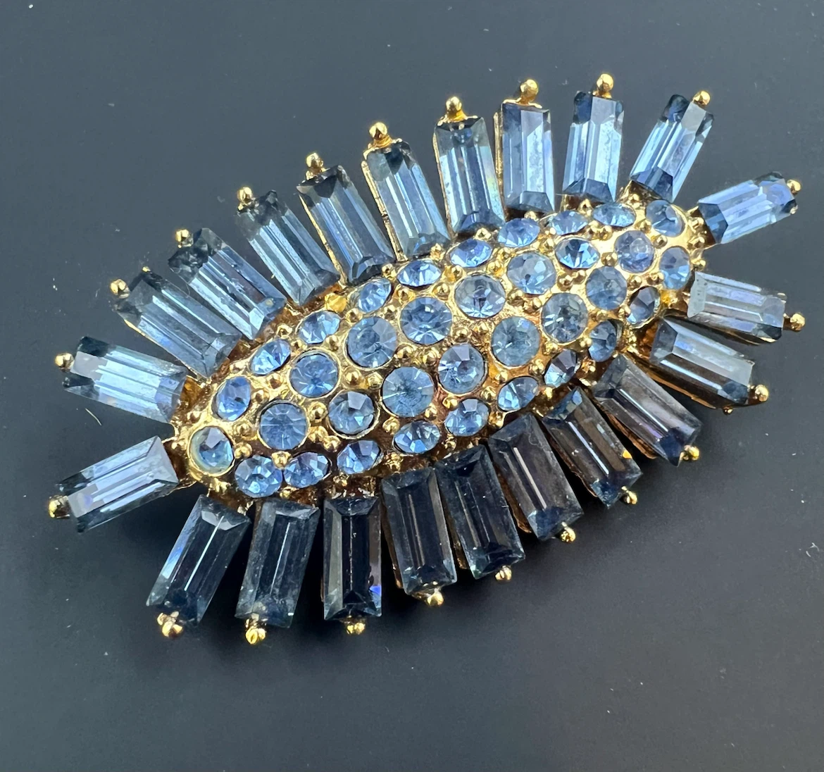 Vintage Style Blue Rhinestone Starburst Brooch - photo 5