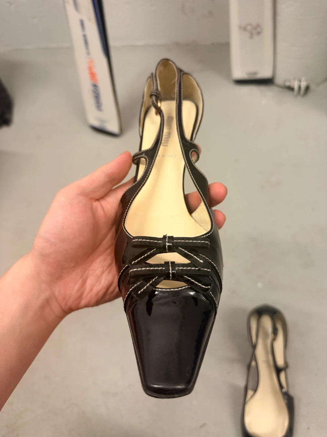 Miu Miu Black Patent Leather Slingback Heels - photo 2
