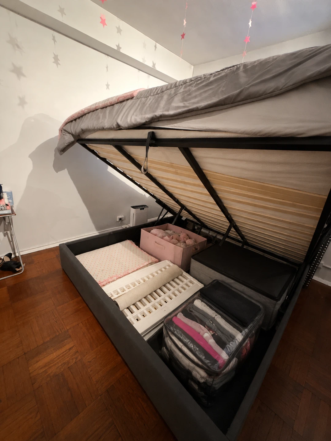 Dark Gray Upholstered Storage Bed Frame & Mattress - photo 4