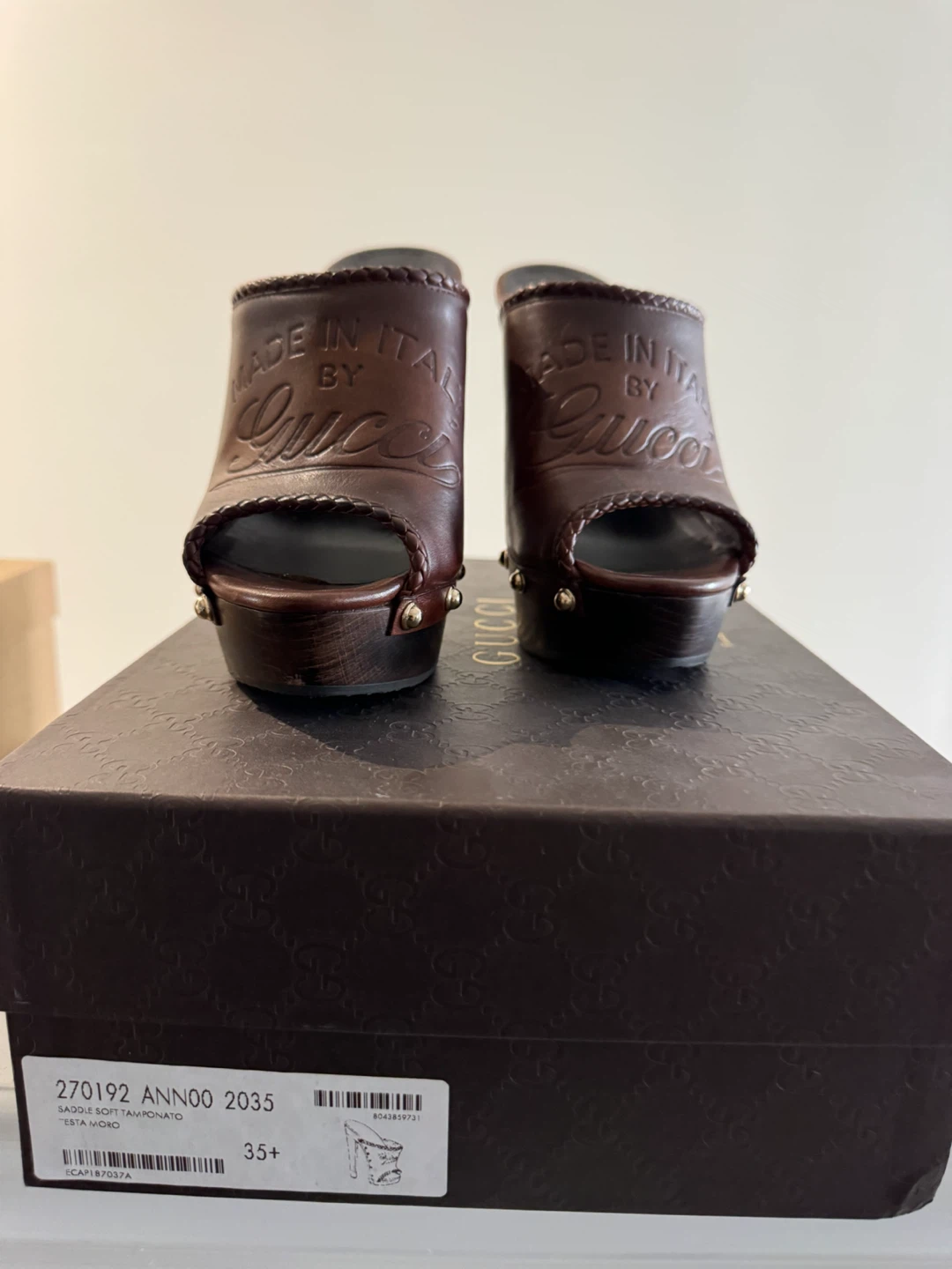 Gucci Brown Leather Clog Heels - Size 35 - photo 3