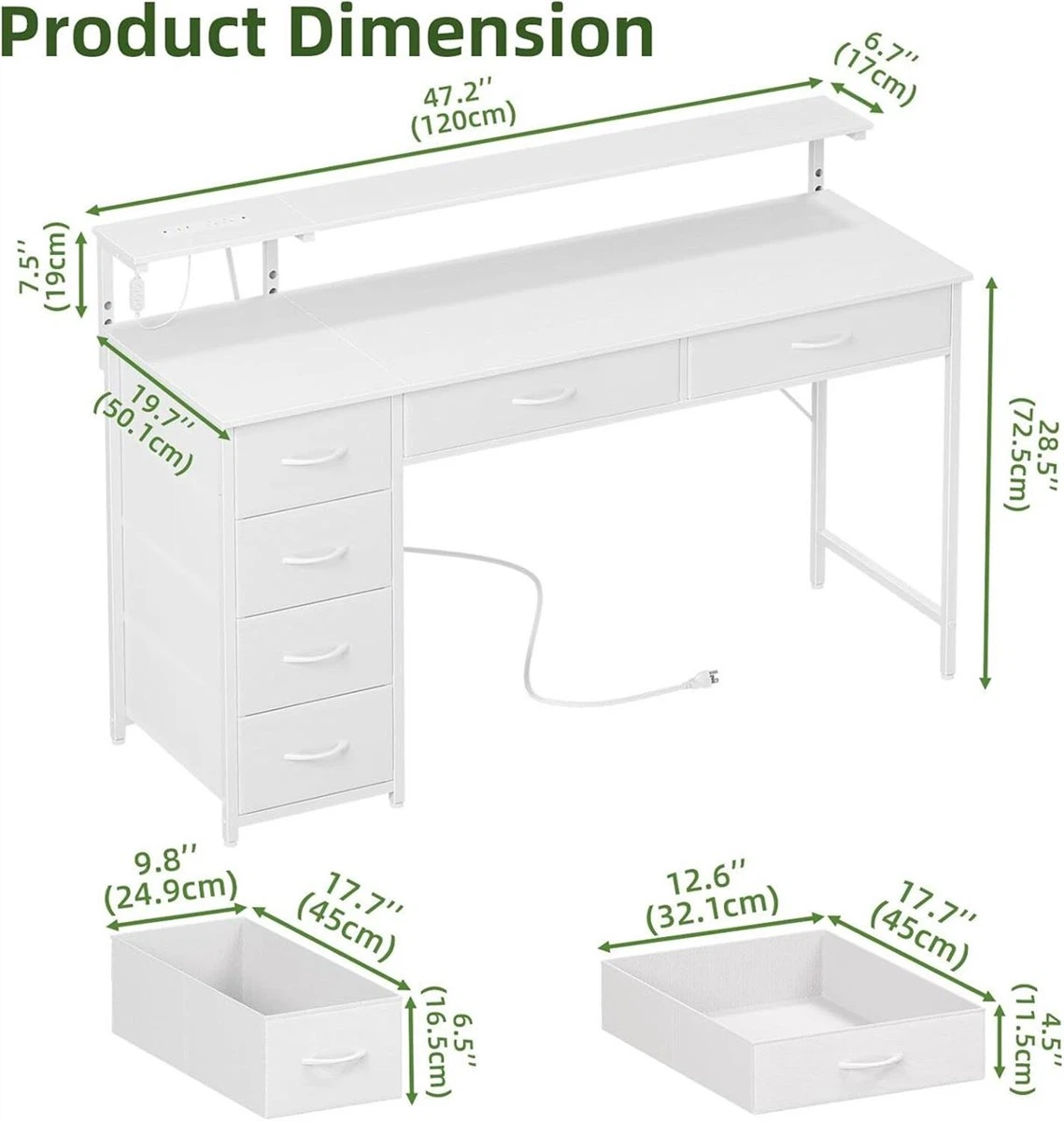 White Vanity Desk with Drawers and Shelf - photo 2