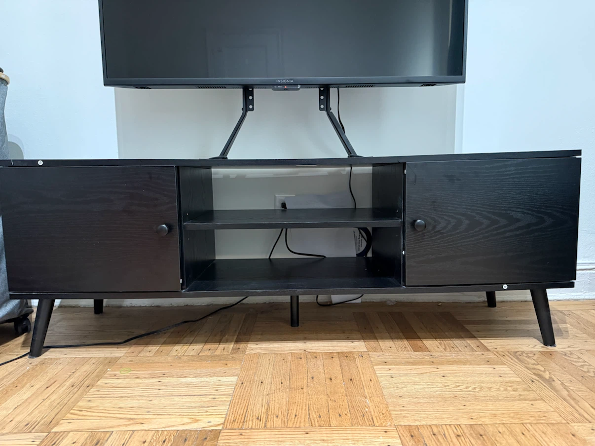 Black 2-Door TV Stand with Shelves