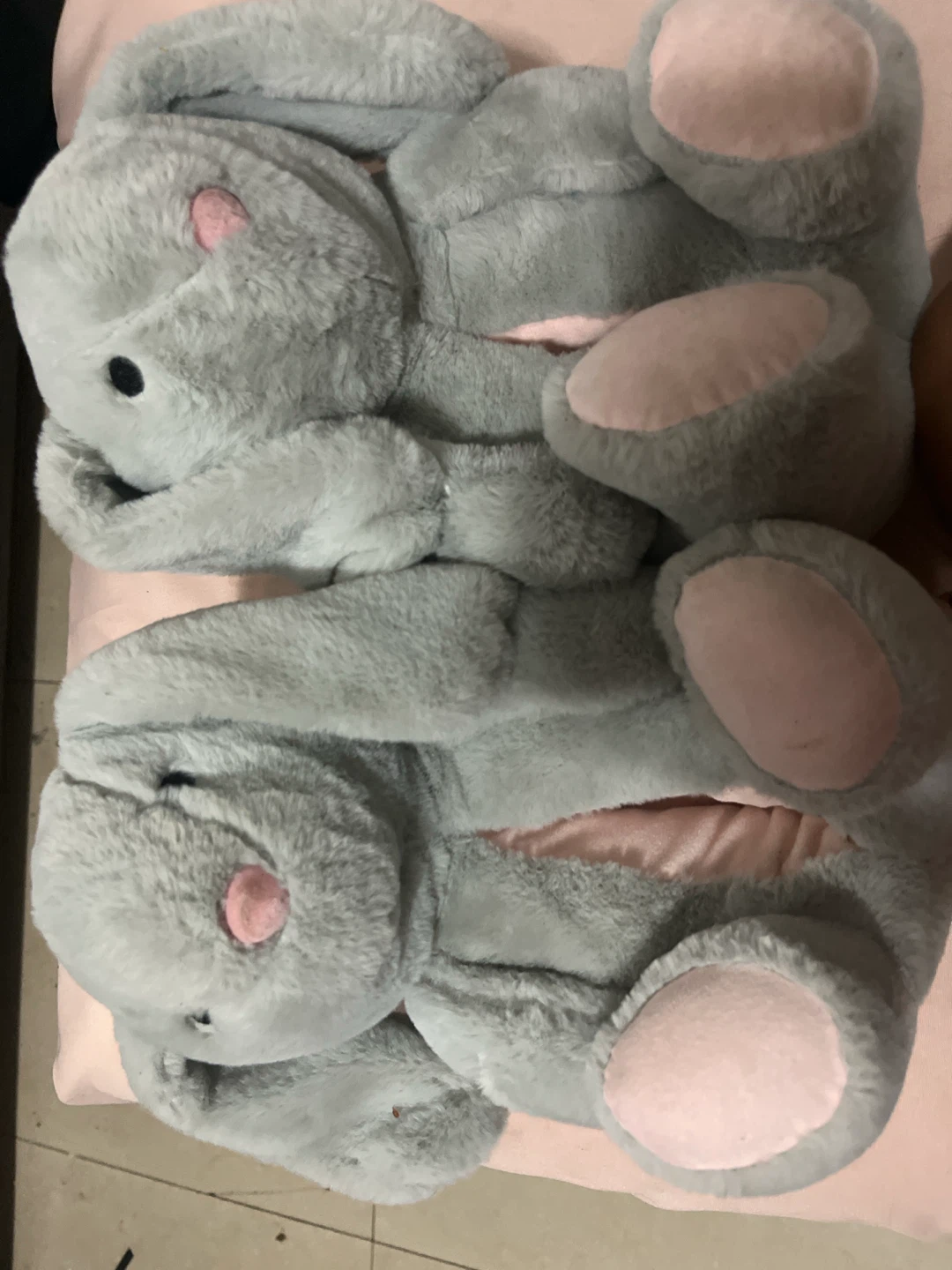 Gray Bunny Plush Slippers