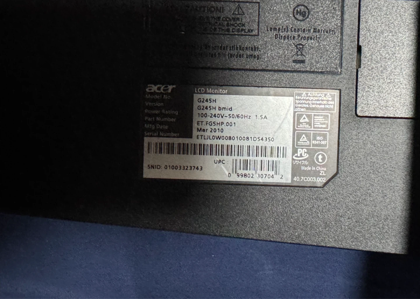 Acer G245H bmld LCD Monitor - photo 3
