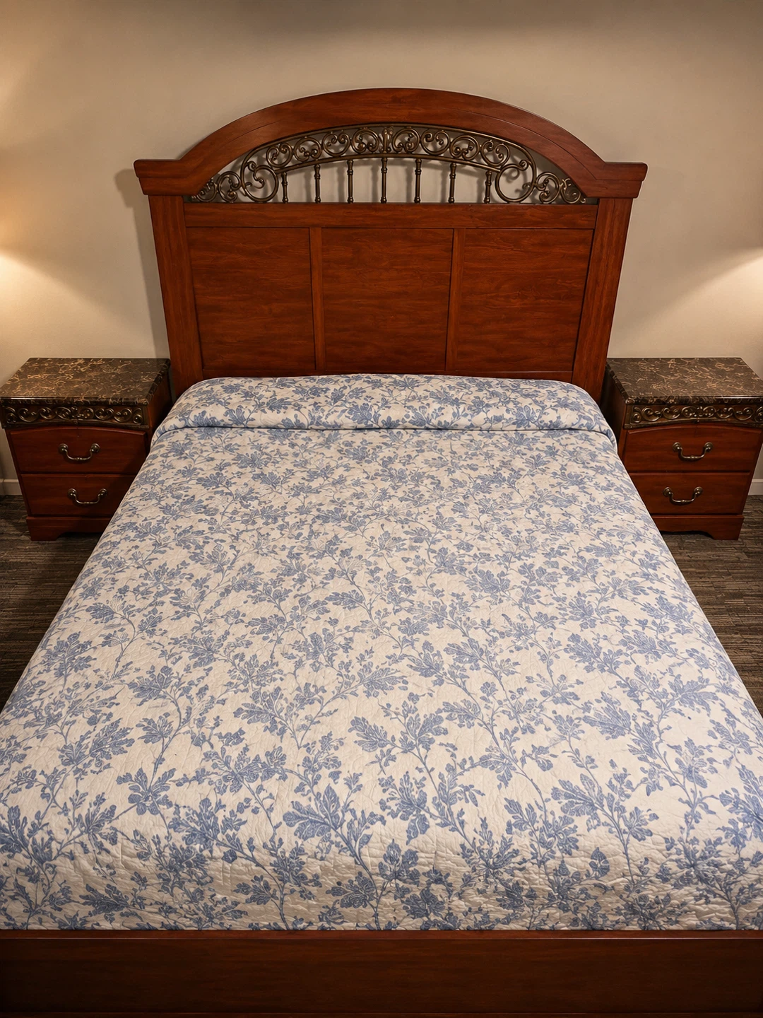 Cherry Wood Bedroom Set with Marble Tops