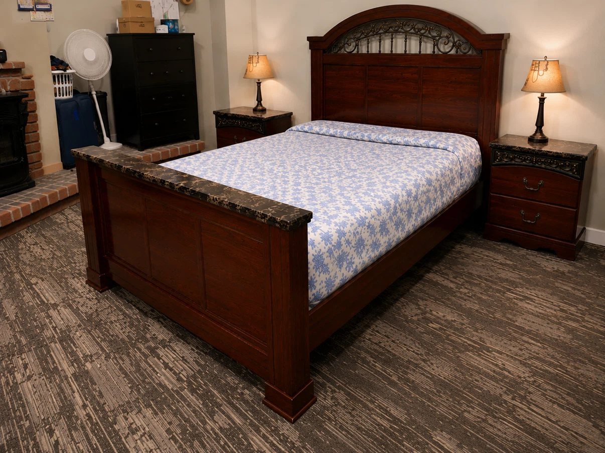 Cherry Wood Bedroom Set with Marble Tops - photo 2