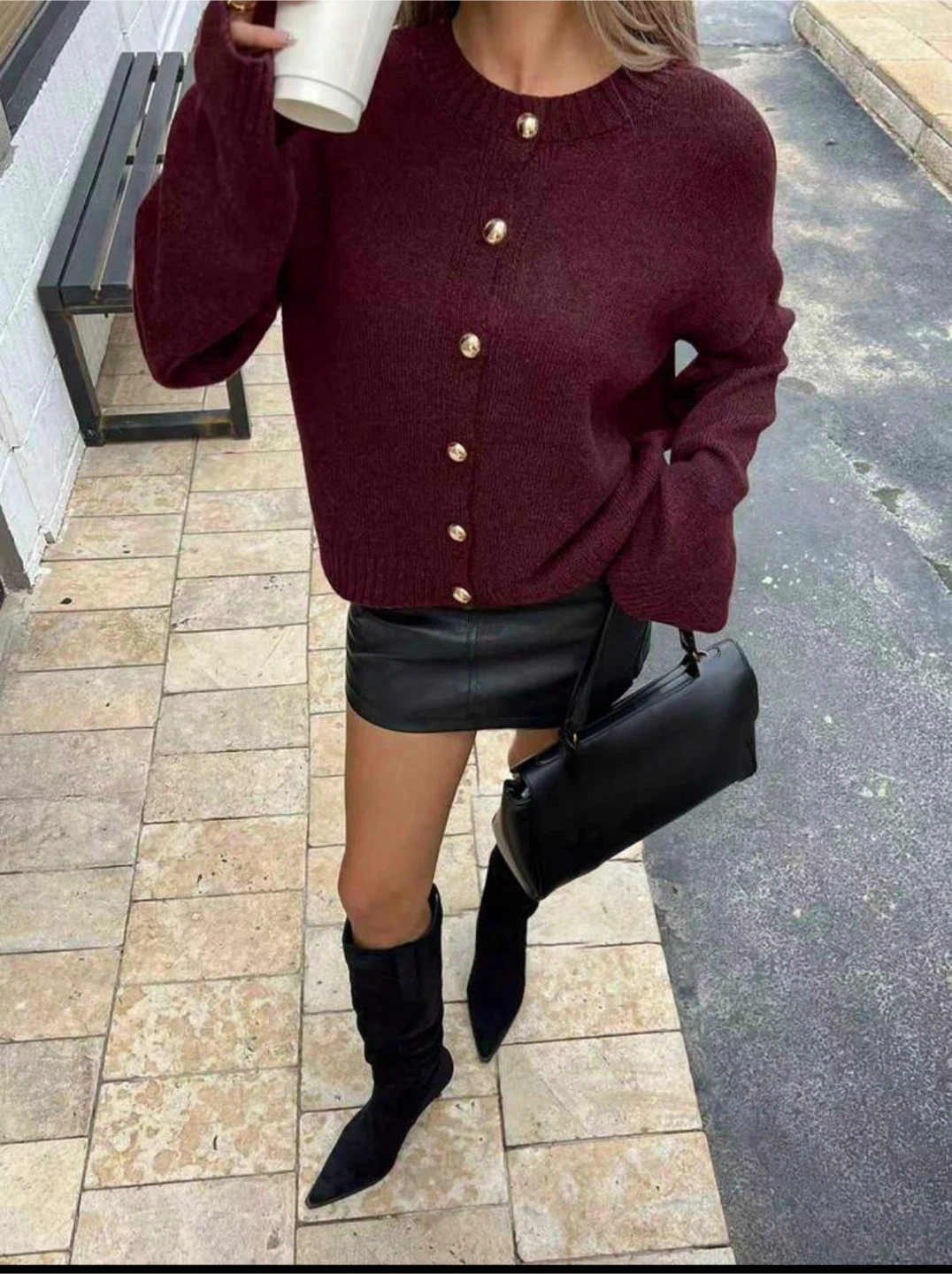 Burgundy Cardigan with Gold Buttons - photo 2