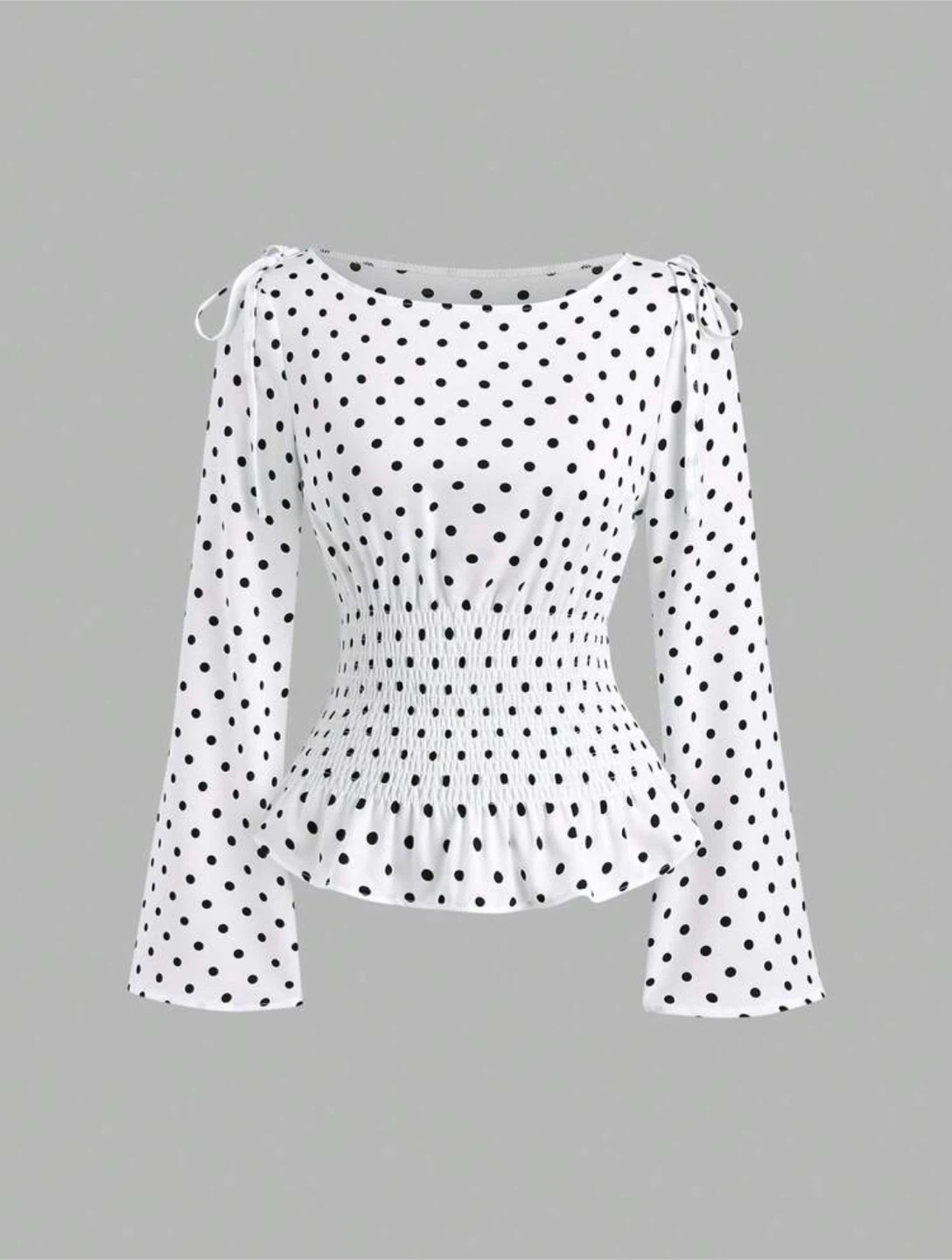 White Polka Dot Smocked Blouse