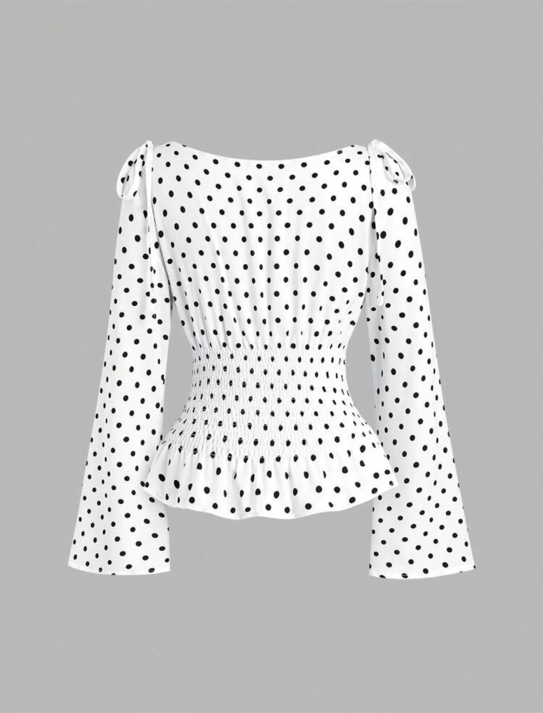 White Polka Dot Smocked Blouse - photo 2