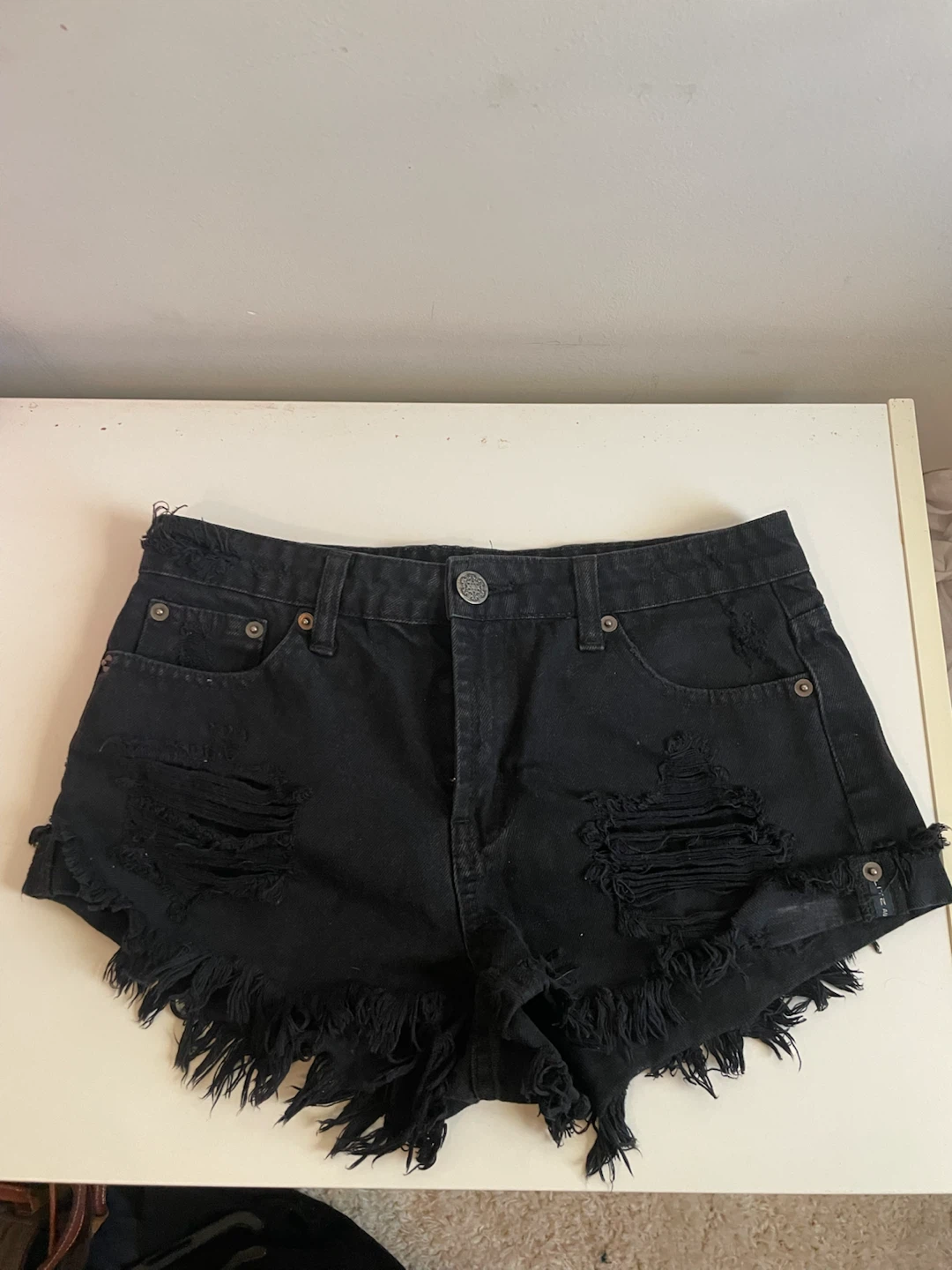 Black Distressed Denim Shorts