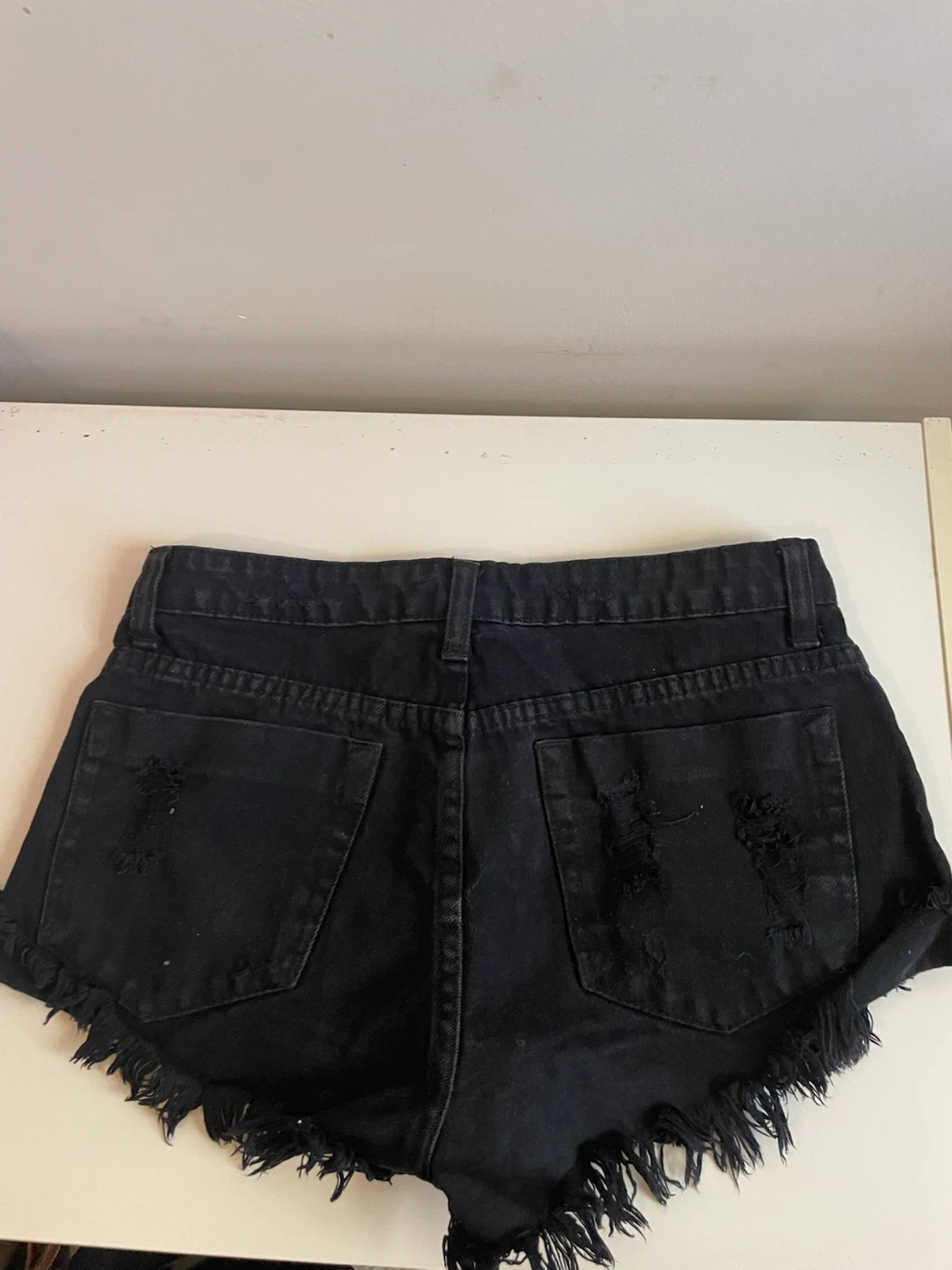 Black Distressed Denim Shorts - photo 2
