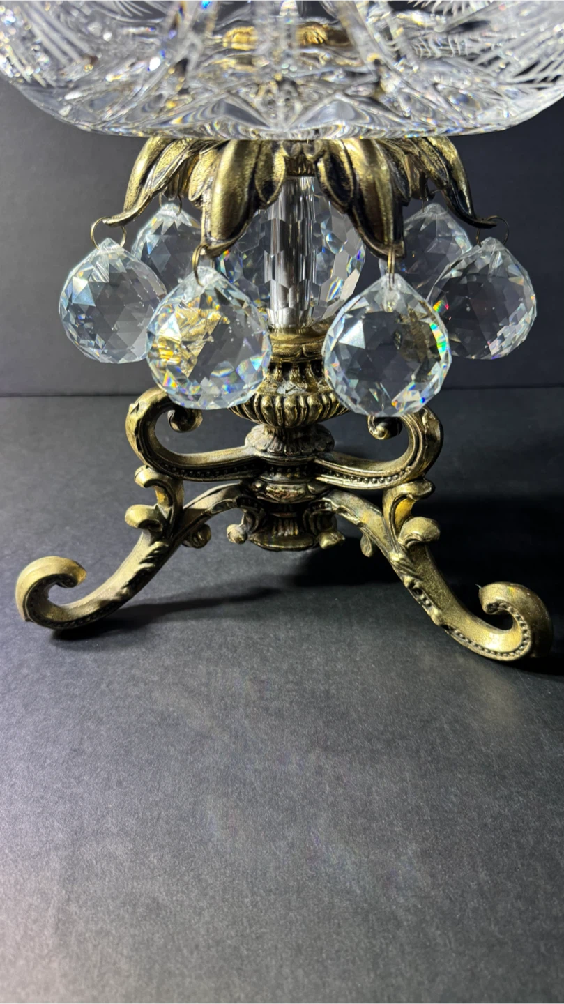 Vintage Crystal Bowl with Ornate Brass Stand - photo 2