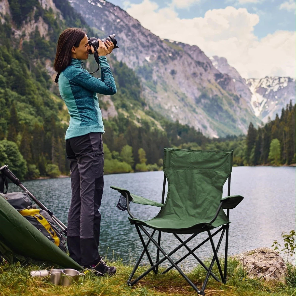 Green Camping Chair with Cup Holder - photo 3