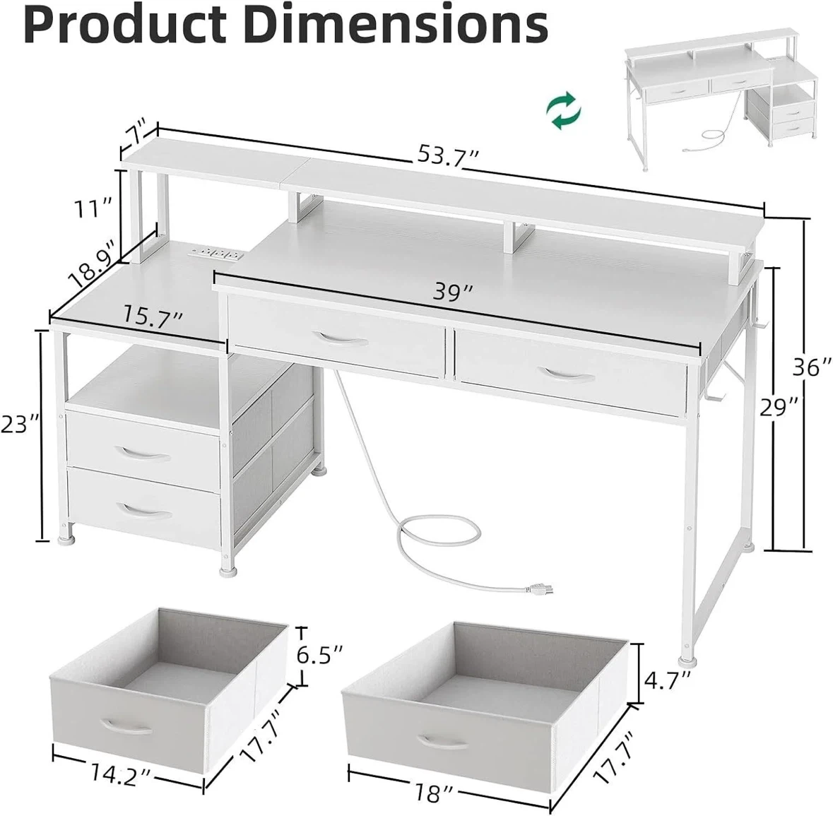 White Computer Desk with Shelving and Drawers - photo 2