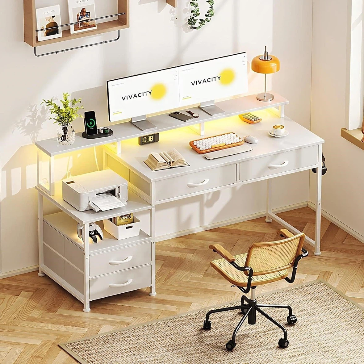 White Computer Desk with Shelving and Drawers - photo 3