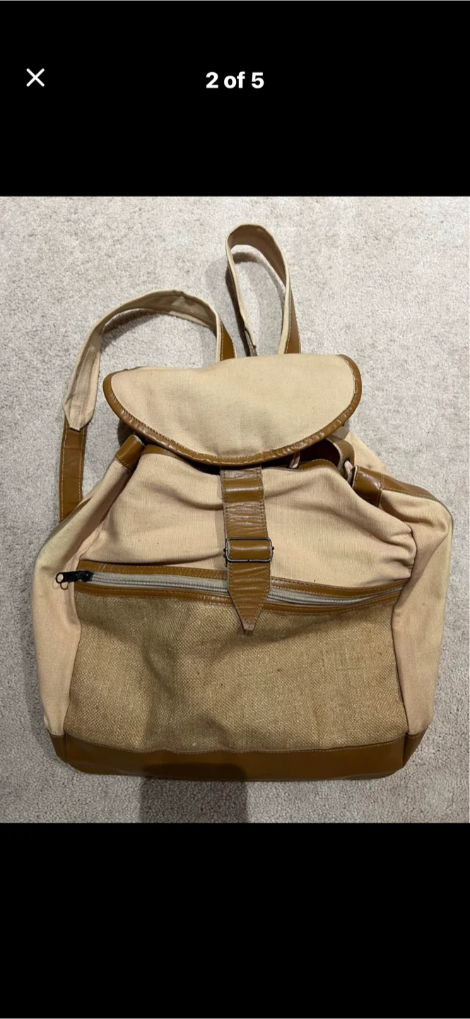 Canvas and Faux Leather Backpack - photo 5
