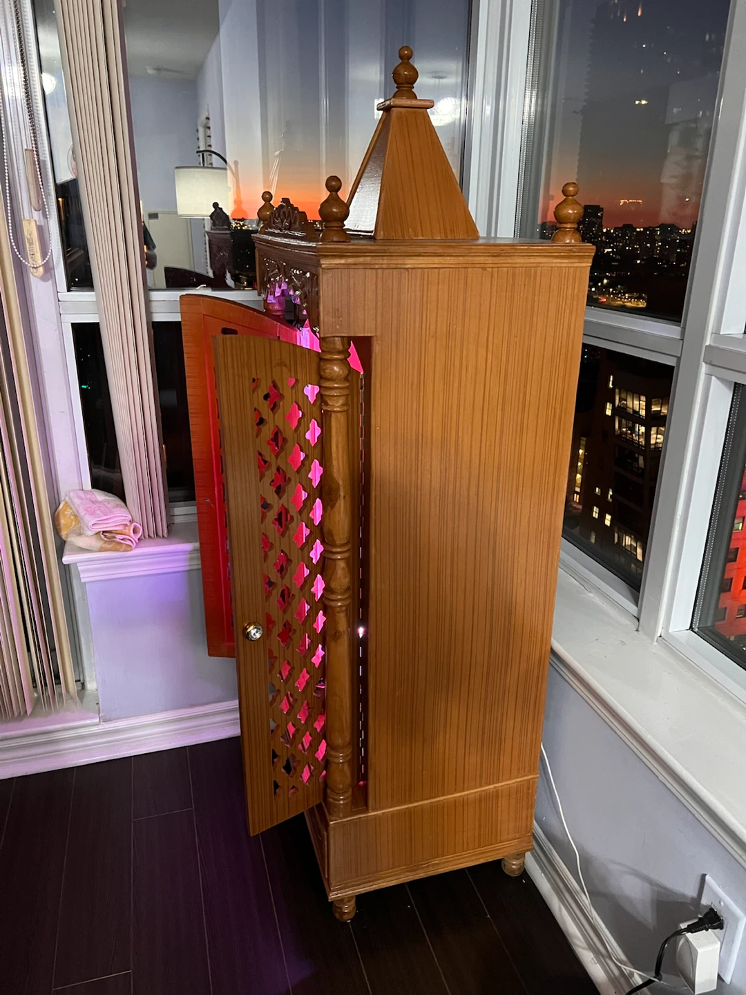 Wooden Pooja Mandir Temple Cabinet with LED lighting - photo 2