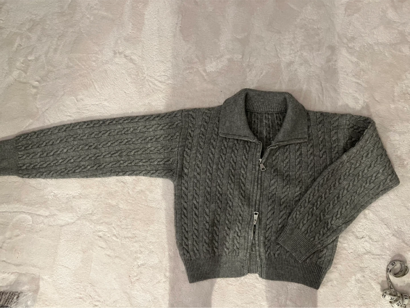 Grey Cable Knit Zip-Up Sweater - photo 2
