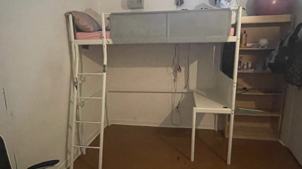 White Loft Bed with Desk