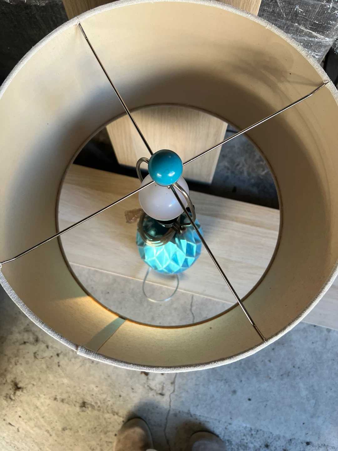 Teal Diamond Ceramic Table Lamp with Cream Shade