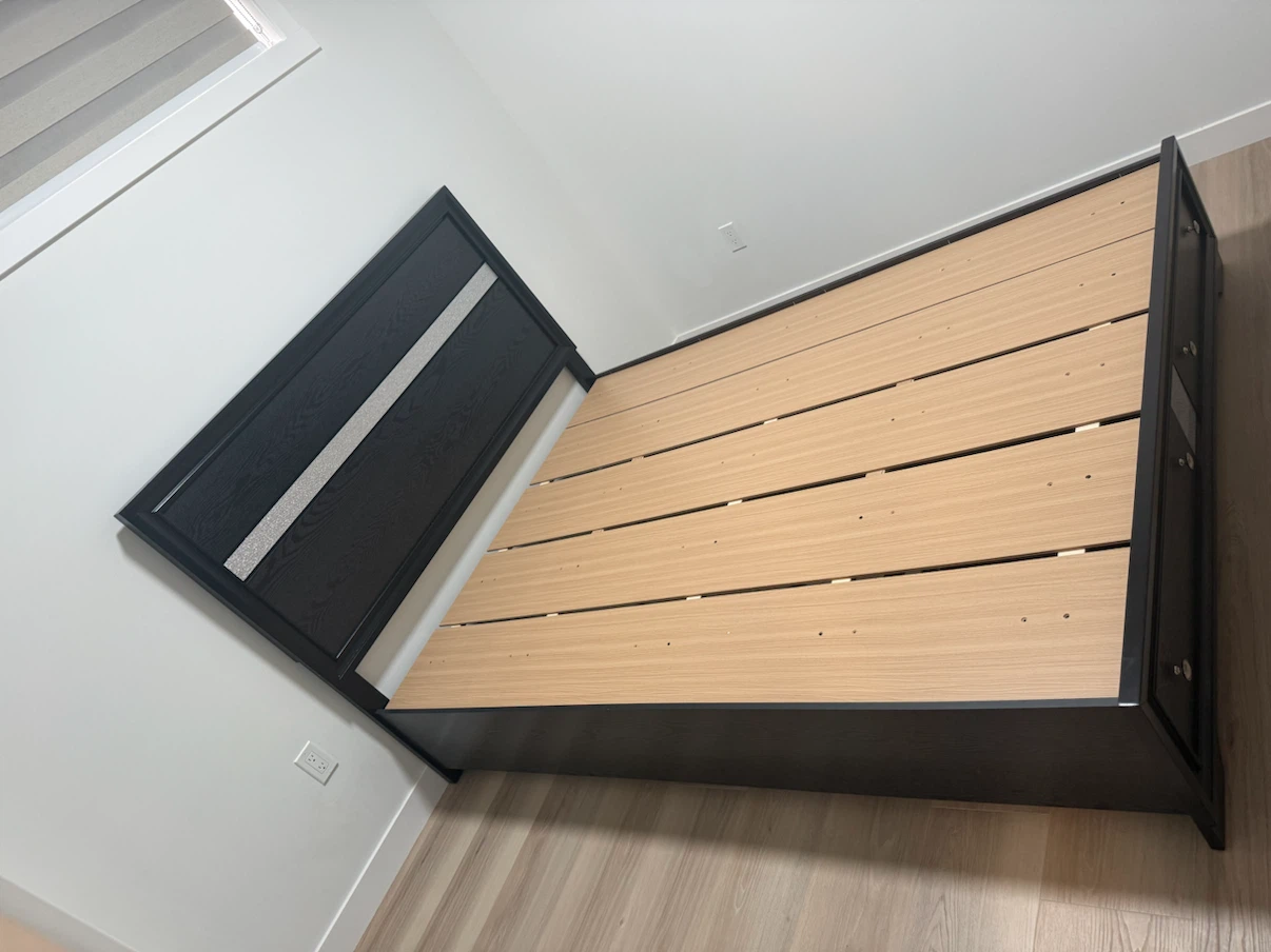 Black Headboard queen Bed Frame with Silver Accent
