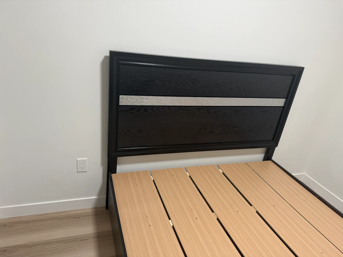 Black Headboard queen Bed Frame with Silver Accent - photo 3