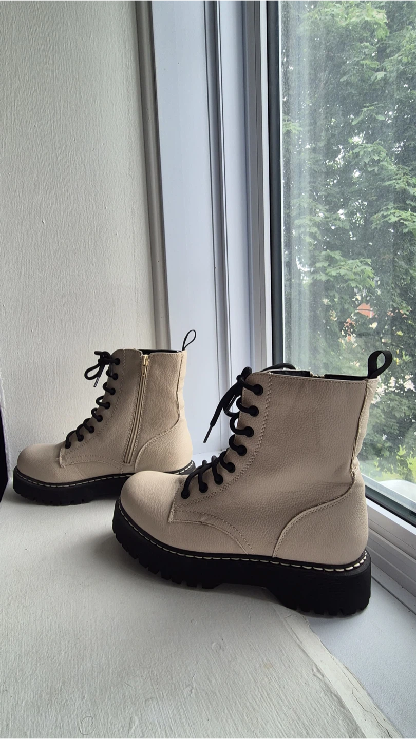 Beige Lace-up Boots