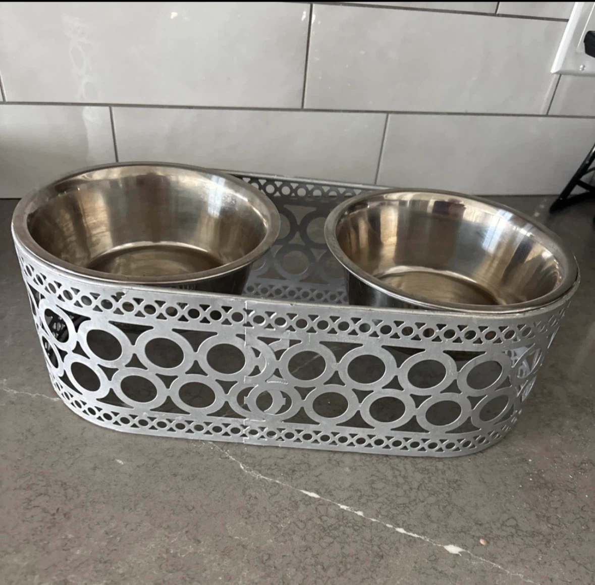 Double Stainless Steel Pet Bowls with Decorative Stand