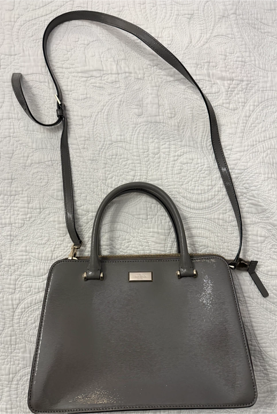 Kate Spade New York Grey Patent Leather Satchel Purse - photo 2