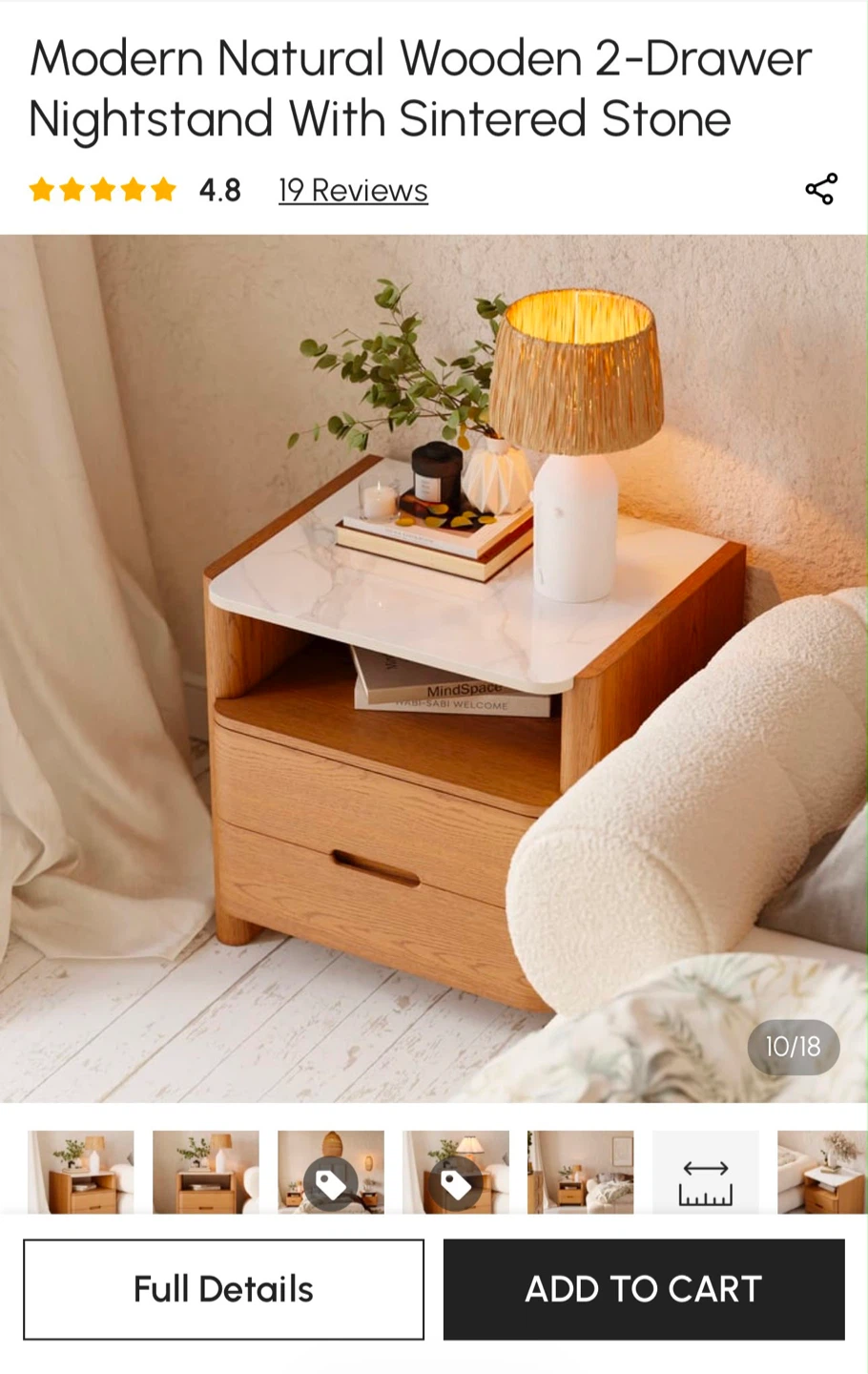 Modern Natural Wooden 2-Drawer Nightstand With Sintered Stone
