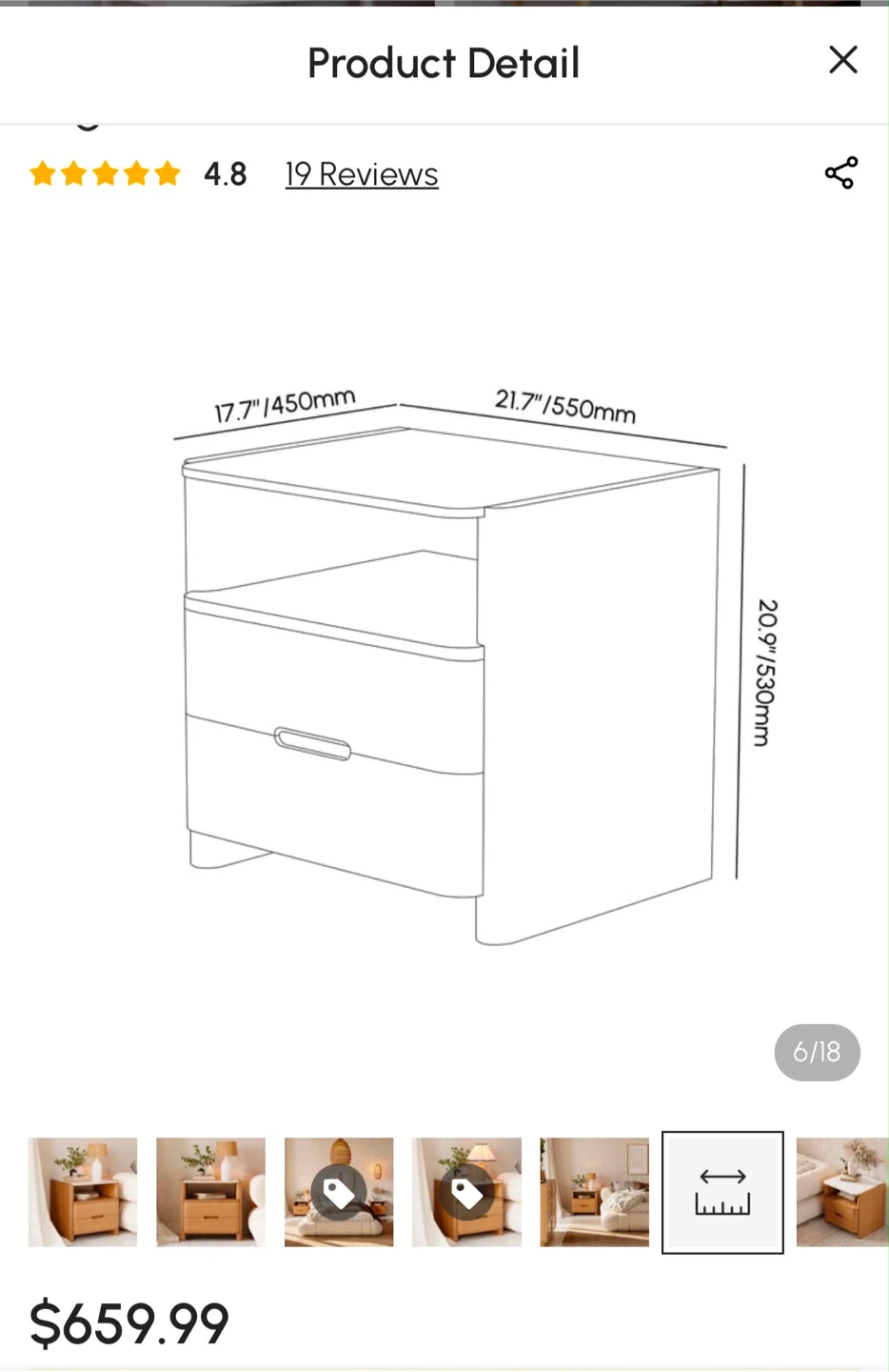 Modern Natural Wooden 2-Drawer Nightstand With Sintered Stone - photo 3