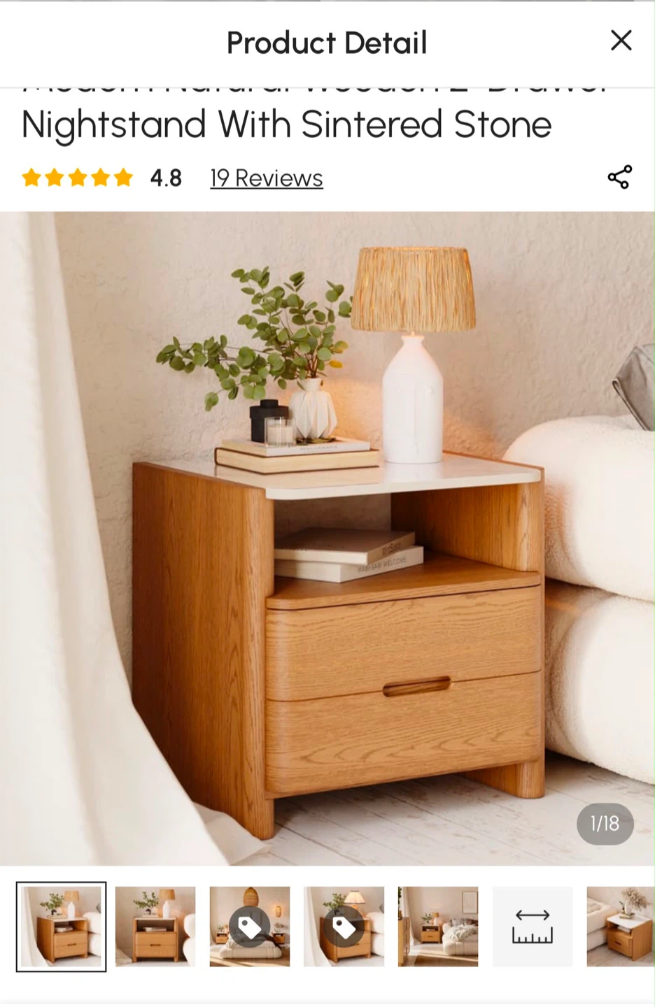 Modern Natural Wooden 2-Drawer Nightstand With Sintered Stone - photo 4