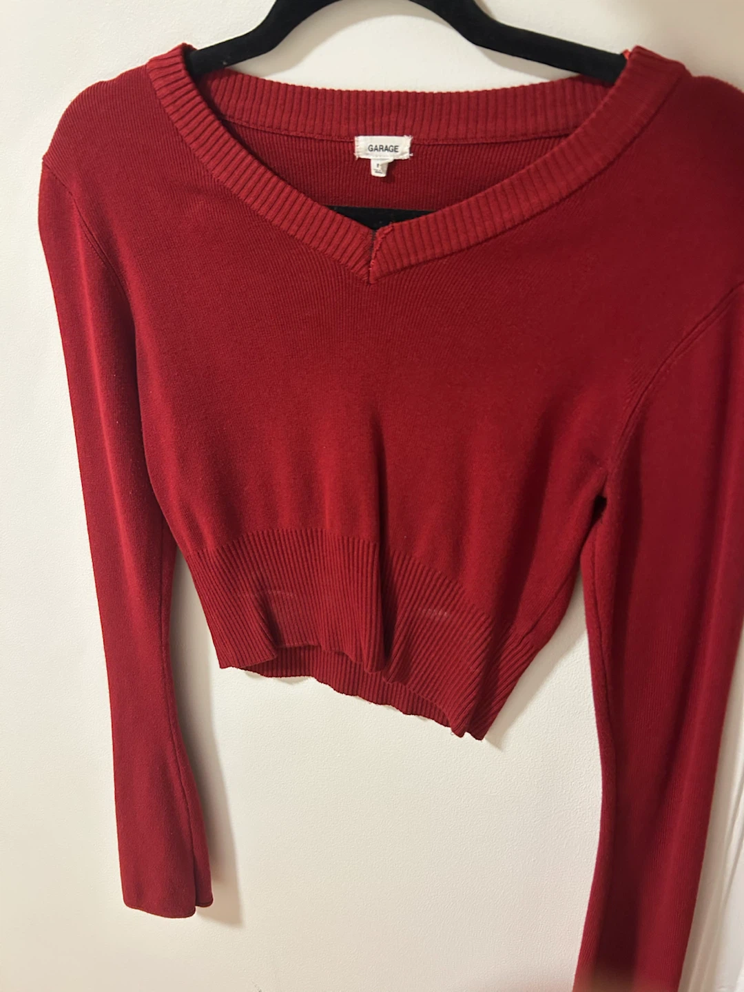 GARAGE Red V-Neck Cropped Sweater