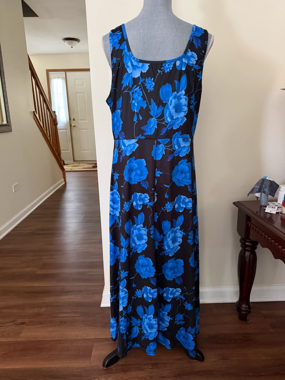 Maxi Dress Floral Print Blue Black Sleeveless Women's XXL - photo 2