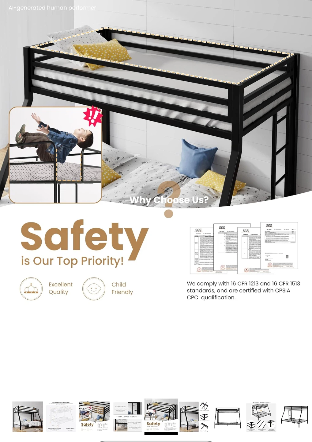 Black Metal Twin Over Full Bunk Bed - photo 2