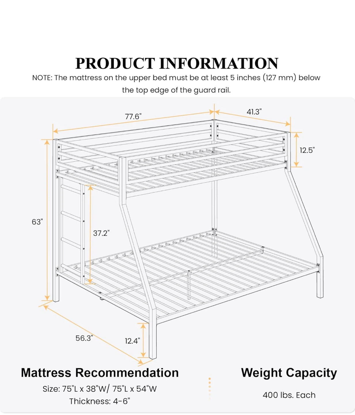 Black Metal Twin Over Full Bunk Bed
