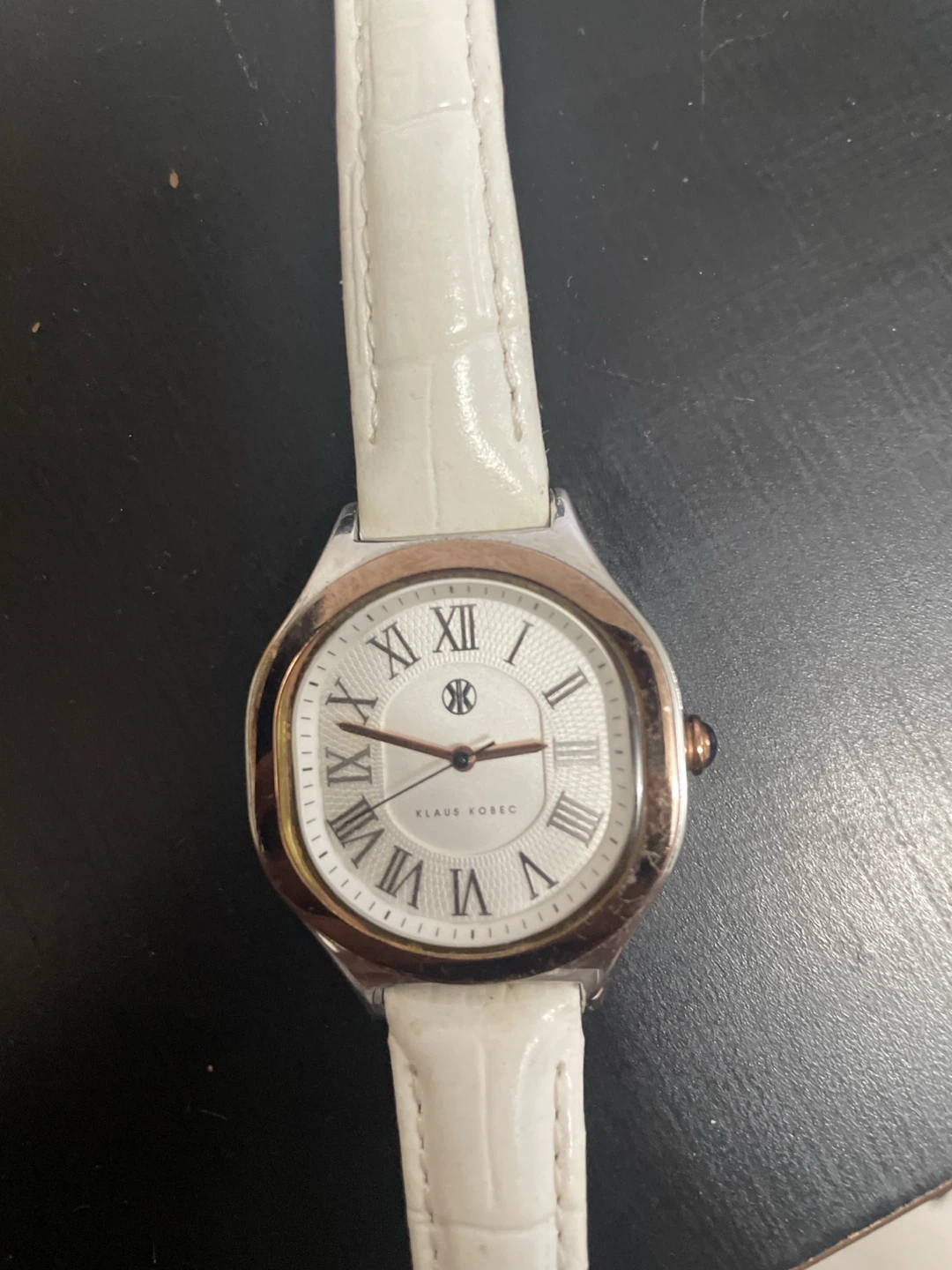 Klaus Kobec White Leather Strap Watch