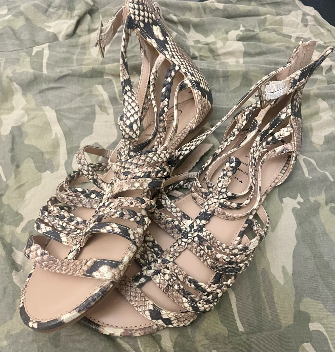 Snakeskin Gladiator Sandals - Size 11 Wide