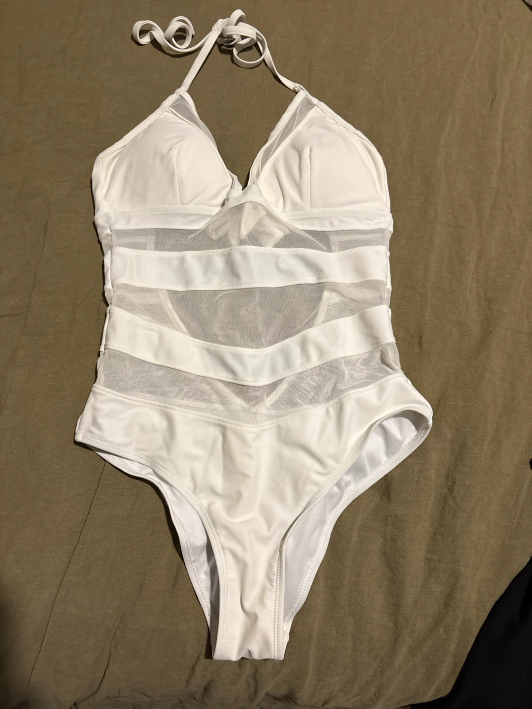 White Mesh One-Piece Swimsuit