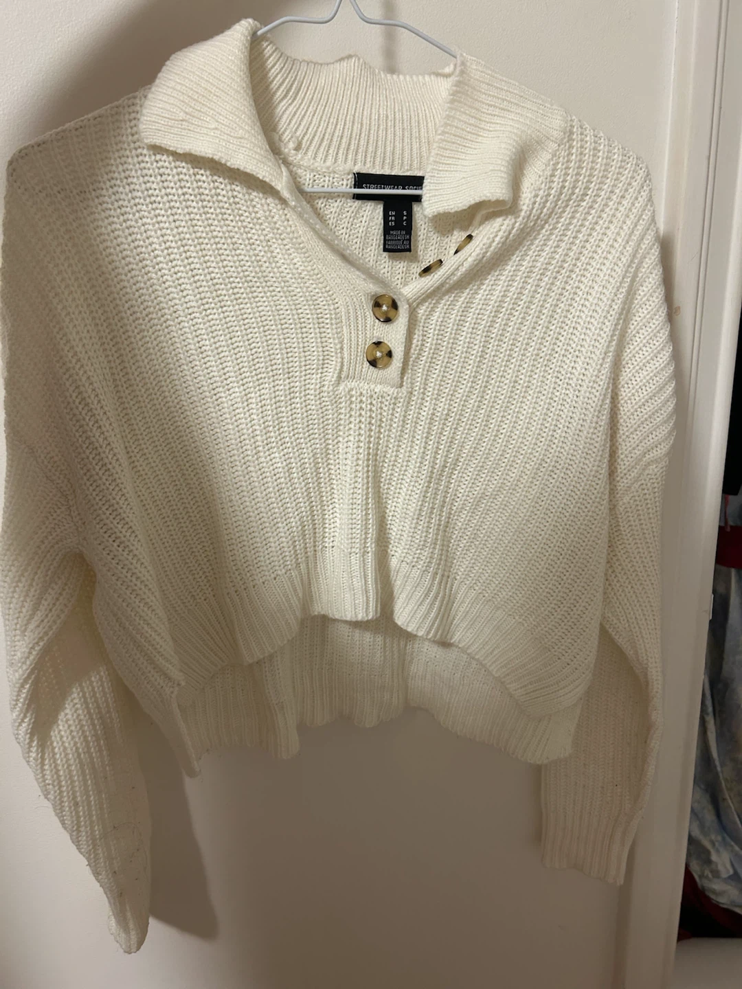 Streetwear Society Cream Collared Knit Sweater