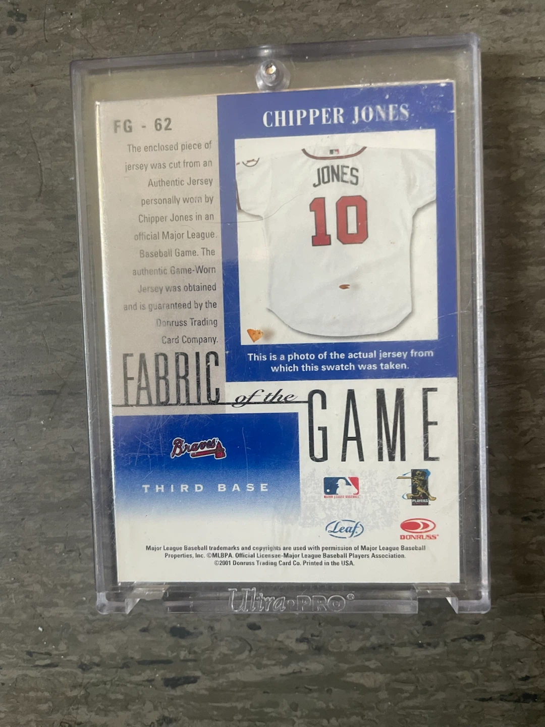 Chipper Jones "Fabric of the Game" Jersey Swatch Card - photo 2