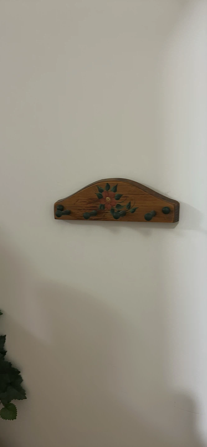 Wooden Coat Rack with Hand-Painted Flowers