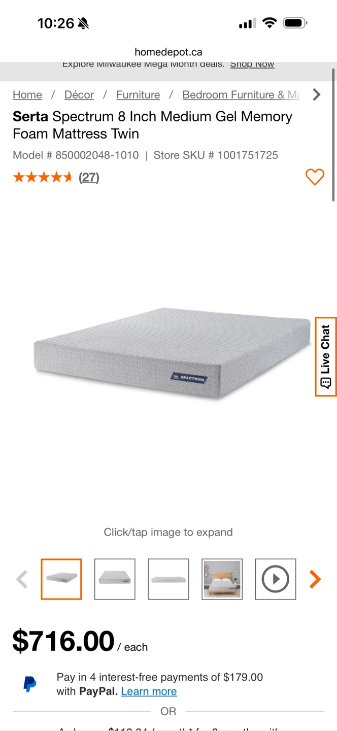 Serta Spectrum 8 Inch Medium Gel Memory Foam Mattress Double