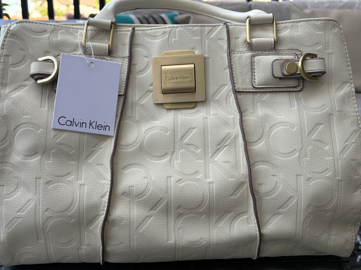 Calvin Klein Cream Embossed Tote Bag