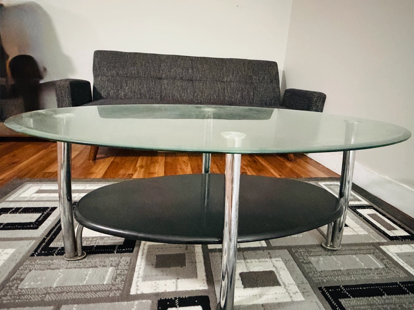 Oval Glass Coffee Table with Lower Shelf - photo 3