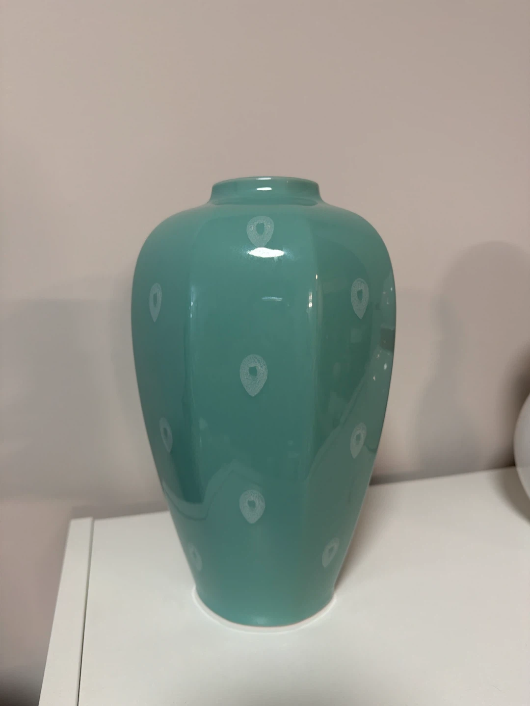Teal Ceramic Vase with White Dots