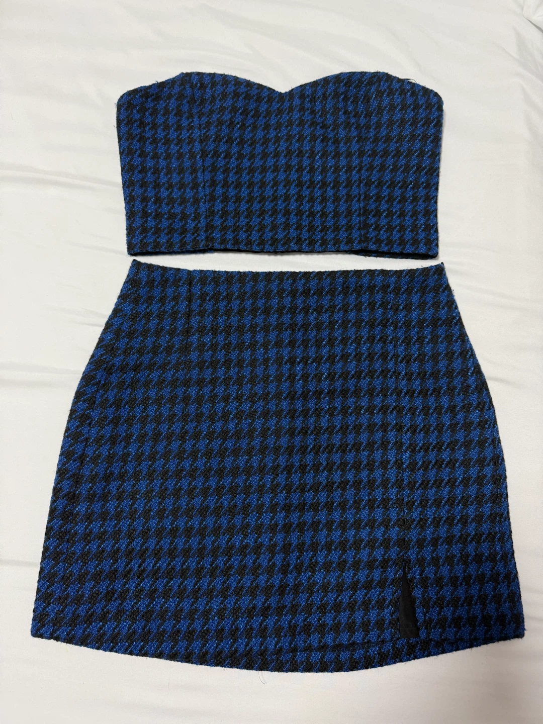 Dynamite Blue Houndstooth Bustier Top and Skirt Set